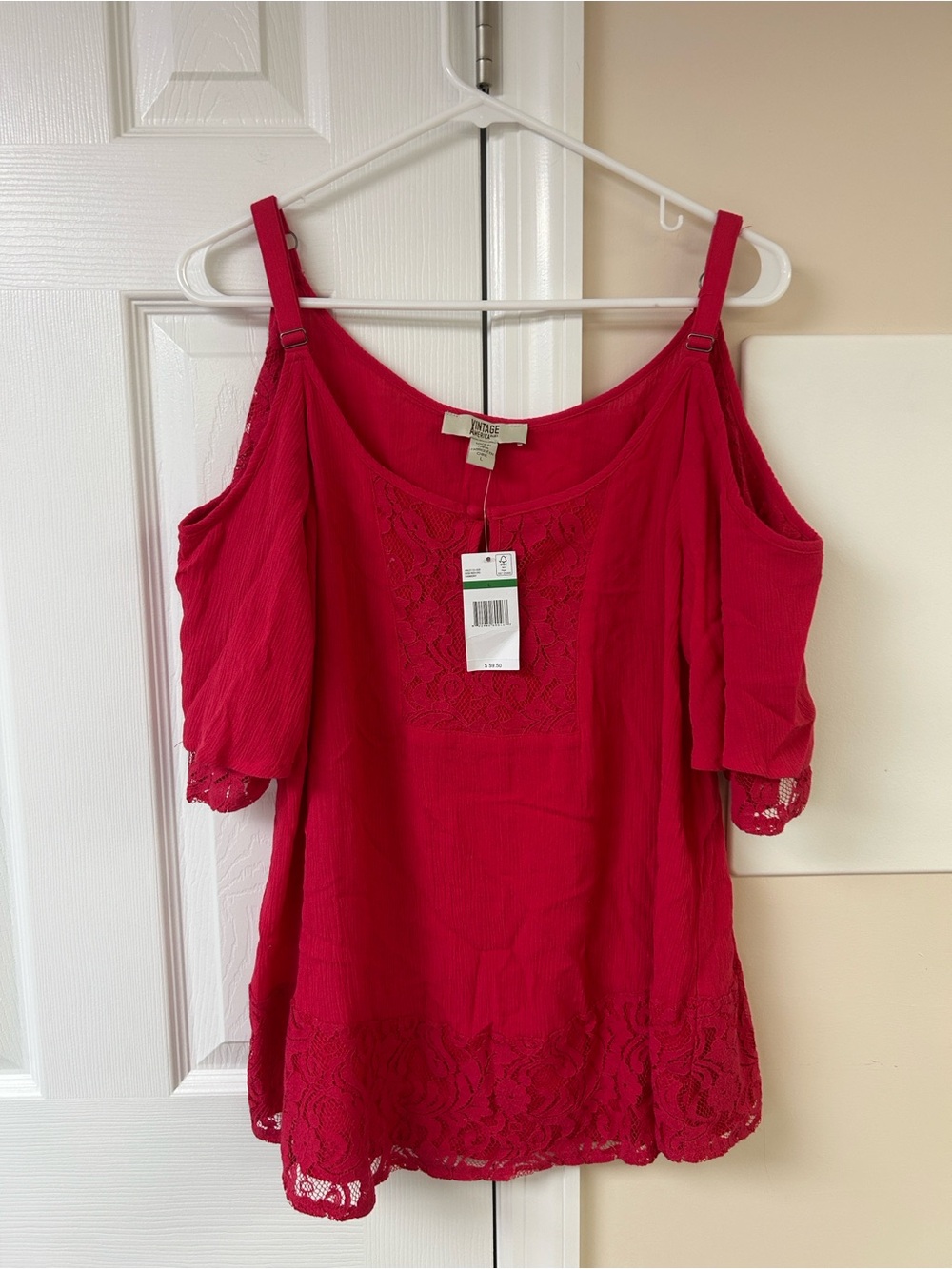 NWT Vintage American Cold Shoulder Top Blouse Lace